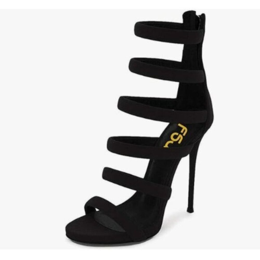 FSJ Black Suede Cutout Sexy Strappy Gladiator Wedding Sandals High Heel Shoes